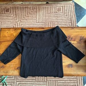 Ann Taylor Elegant Black Off-Shoulder Sweater 3/4 Sleeve Sz S